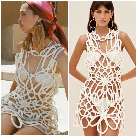 cult gaia Dresses & Skirts - Cult Gaia Danica Crochet Sheer Mini Dress
Coverup Off White SZ S